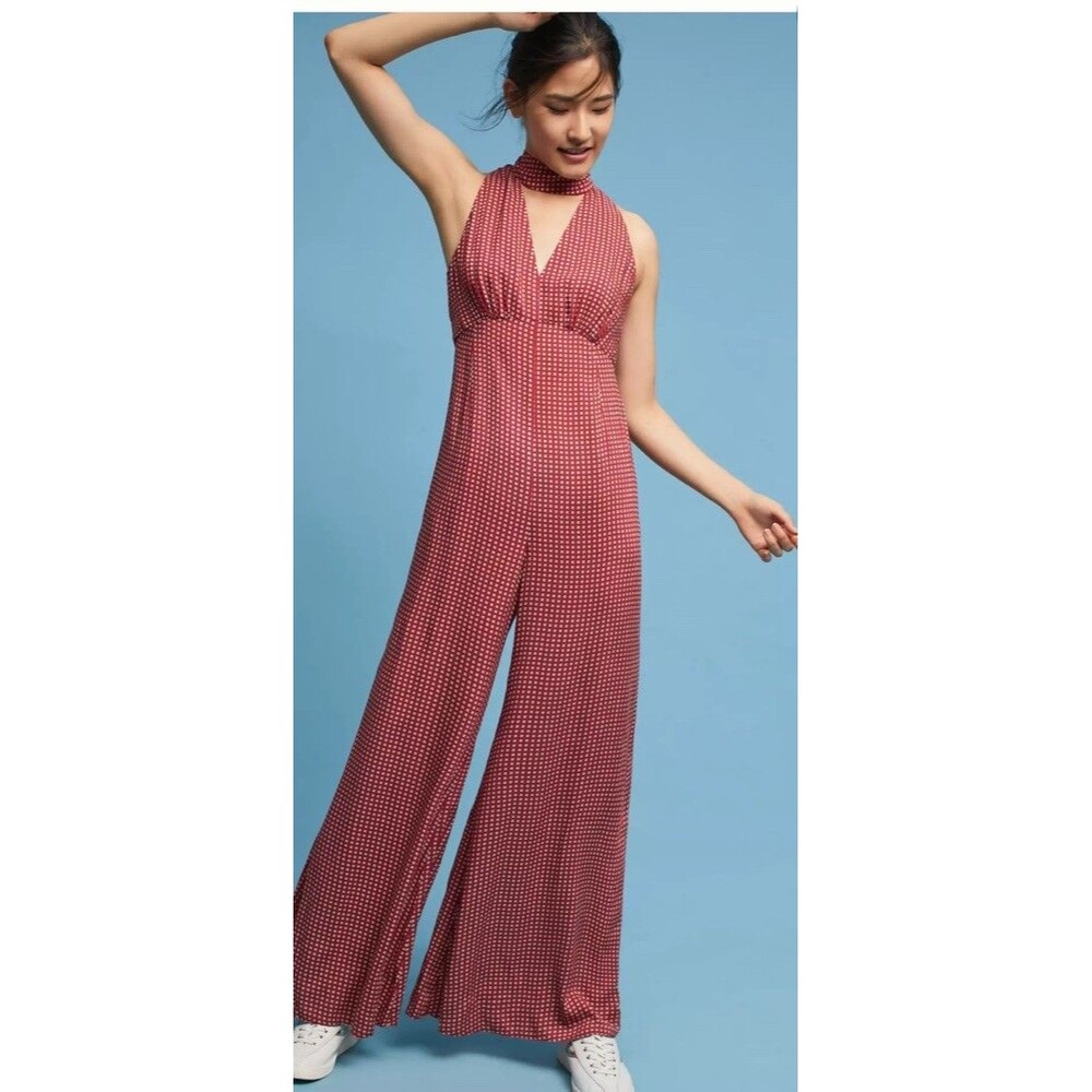 Anthropologie Maeve Jumpsuit Wide Leg Geometric 10p Farida Mock Neck Jumpsuit